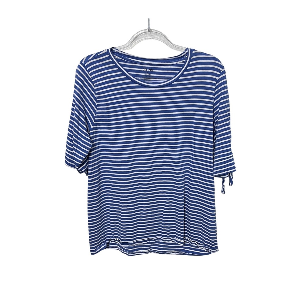da-sh Striped Top Womens XL Blue White Tie‎ Sleeve Cotton Tee RN 131121